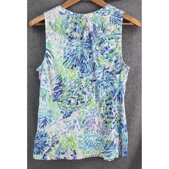 Lilly Pulitzer Essie Tank Top Womens Large Shell Of A Party Blue Green Tropical - Picture 5 of 7
